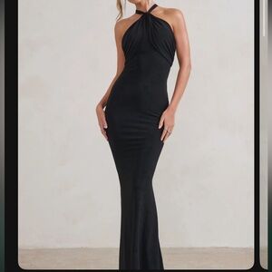 Genevieve | Black Twist High
Neck Drape Detail Maxi
Dress Club L London